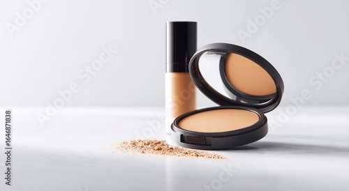 Makeup products on white surface