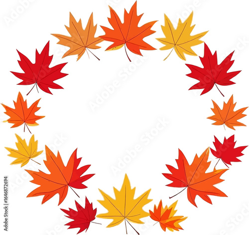 Autumn frame with scattered colorful maple leaves on light background, perfect for seasonal invitations and stationery