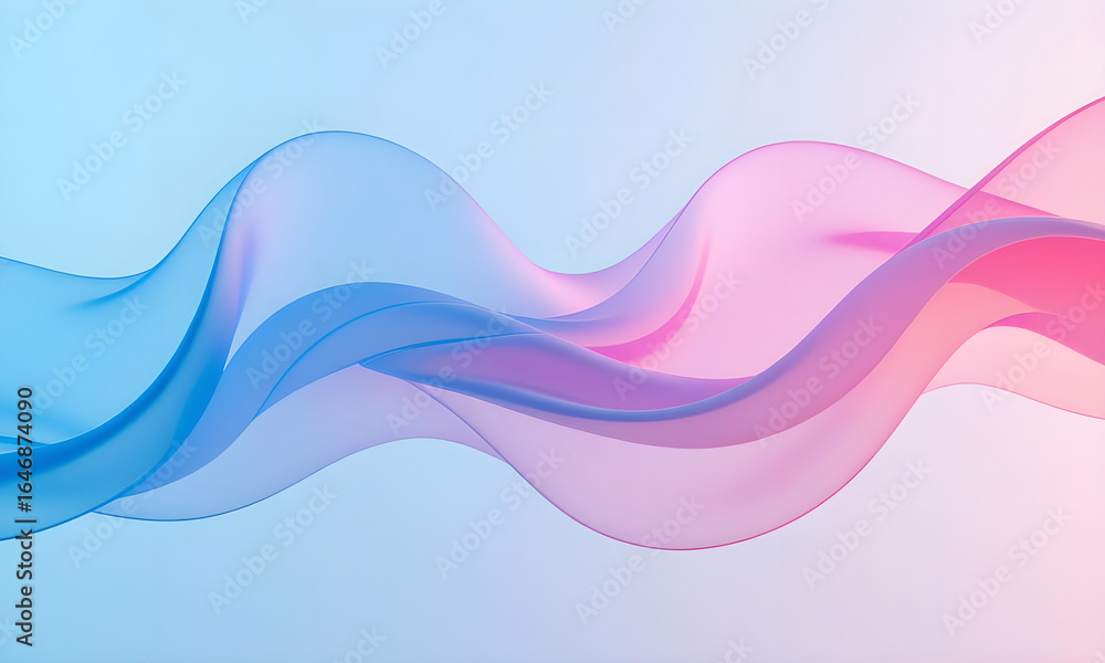 Fototapeta premium Abstract flowing blue and pink fabric wave on gradient background texture