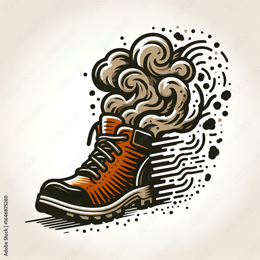 Naklejka premium Work Boot with Smoke and Swirling Lines