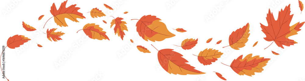 Silhouette of autumn leaves swirling in the wind, seasonal fall foliage design, nature-inspired decorative black illustration

