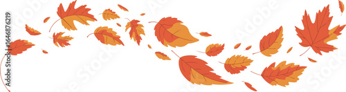 Silhouette of autumn leaves swirling in the wind, seasonal fall foliage design, nature-inspired decorative black illustration

