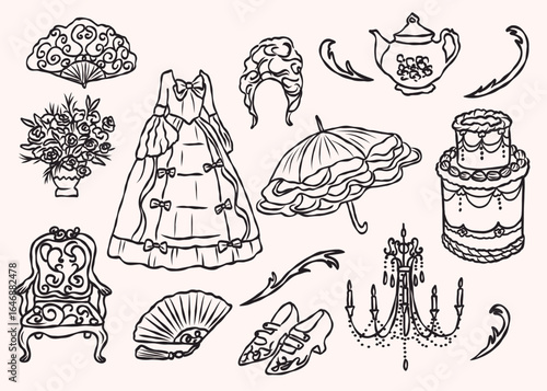 Hand drawn whimsical rococo elements