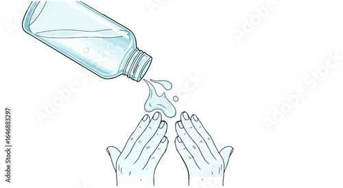 An illustration demonstrating proper hand washing, with soap or sanitizer being applied to hands to ensure cleanliness and hygiene.