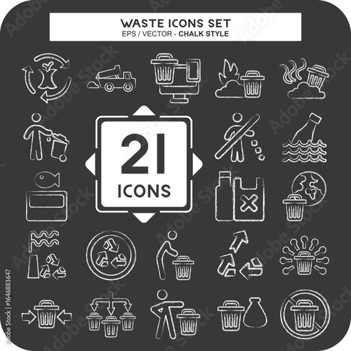 Icon Set Waste. related to Environment symbol. chalk Style. design editable