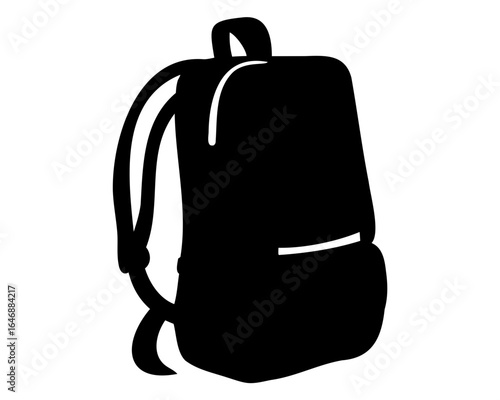 Black Backpack Silhouette with Straps and Handle Isolated on White Background