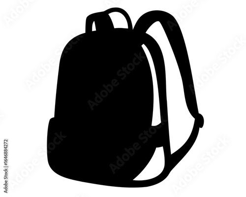Silhouette of a backpack on a white background, facing slightly to the side