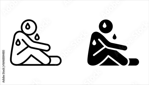Sweating man icon set. Cold sweat. Worrying and nervous person. Anxiety and stress. icon symbol on white background
