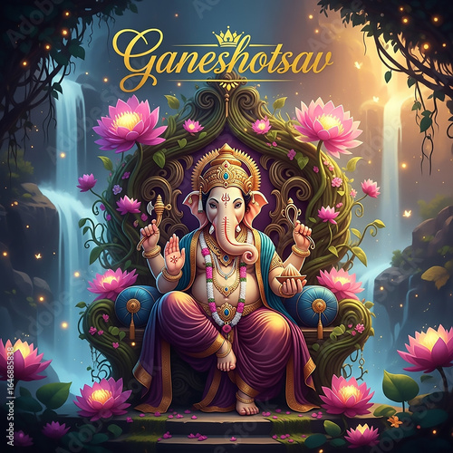 A Divine Ganesha on a Flora...