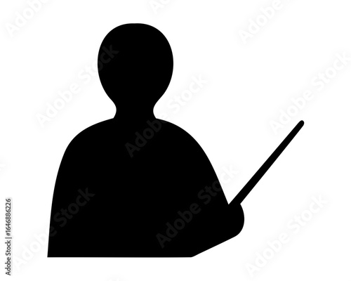 Simple Black and White Illustration of a Teacher Pointing with a Pointer