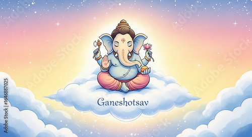 A Cute Ganesha Meditating o...
