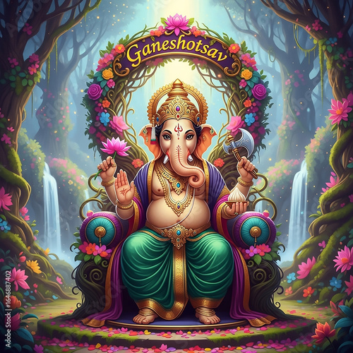 A Divine Ganesha on a Flora...