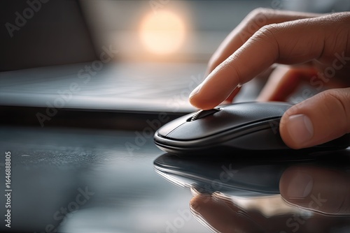 Close-up of hands using a computer mouse