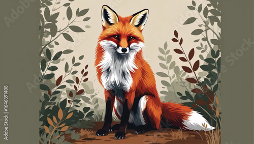 Detailed vector illustration of a red fox in a natural pose, high resolution, clean outlines, realistic fur detail, earthy color palette, minimal background. AI Generate