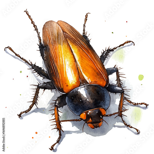 Cockroach, watercolor vector, isolated on a white background.