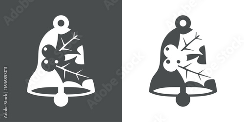 Tiempo de Navidad. Logo campana de navidad con hojas y bayas de acebo en espacio negativo para felicitaciones y tarjetas