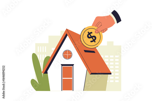 Saving for Home Down Payment Illustration. Real Estate Investment. Vector Flat Illustration