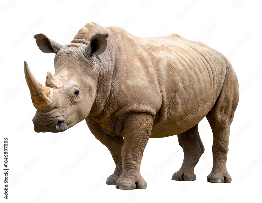 Obraz premium African Rhinoceros Standing Isolated on Transparent Background PNG