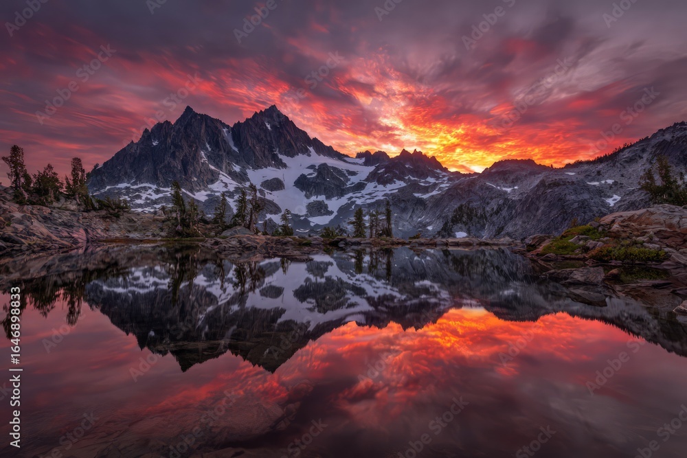 Fototapeta premium Majestic Mountain Sunset Over Alpine Lake