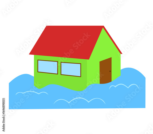 Flood disaster. Sinking house