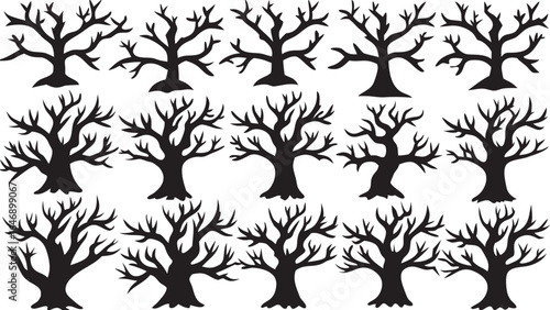 Silhouetted Bare Trees in a Row for Halloween or Autumn Designs