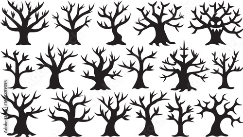 Collection of Spooky Tree Silhouettes for Halloween or Horror Designs