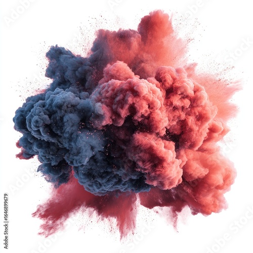 Abstract explosion of vibrant pink/red and dark blue powder