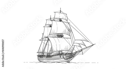 Wallpaper Mural Majestic tall ship with billowing sails cuts through the water, evoking adventure and historical exploration on the open sea, perfect for maritime themes. Torontodigital.ca