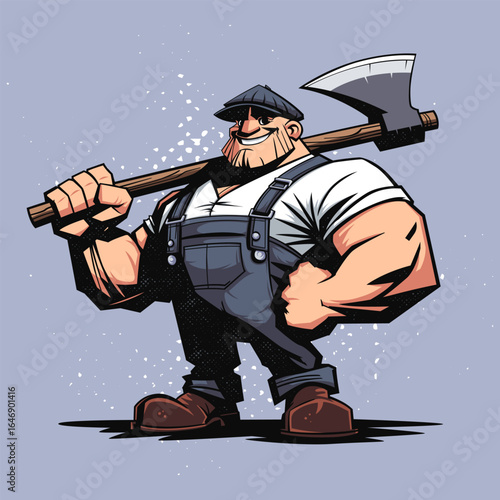 Strong Lumberjack with Axe Vector Cartoon