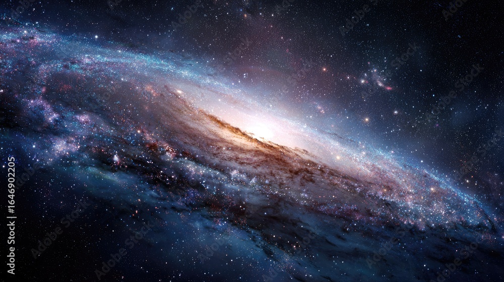 Fototapeta premium Spiral galaxy showcases cosmic dust and bright stars