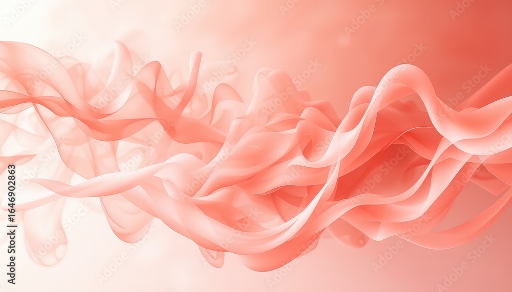 Fototapeta premium Coral Waves Abstract, Flowing Smoothly with Translucent Layers, Creating Depth and Movement on a Soft Gradient Background
