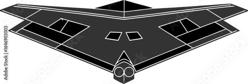 Stealth Aircraft Silhouette: A top-down view of a stealth aircraft is rendered in a bold, striking silhouette, highlighting its unique design and advanced engineering.