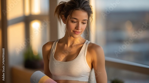 Young Woman with Yoga Mat Natural Light Fitness. Free Download Young Woman with Yoga Mat Natural Light Fitness. - GFXLoad