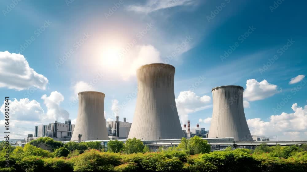 Nuclear plant cooling towers against blue sky Nuclear plant cooling towers against blue sky
