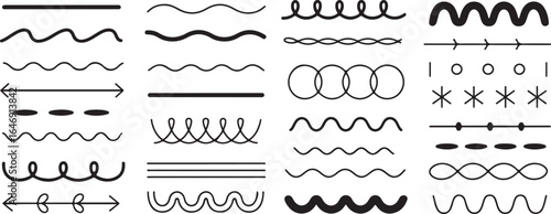 Set of black and white wave, line, and loop patterns ideal for decorative designs.
