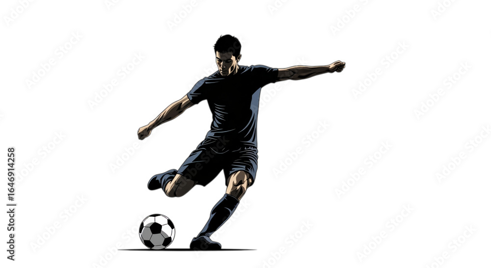 Obraz premium Photo of soccer player kicking the ball isolated on transparent background in action pose
