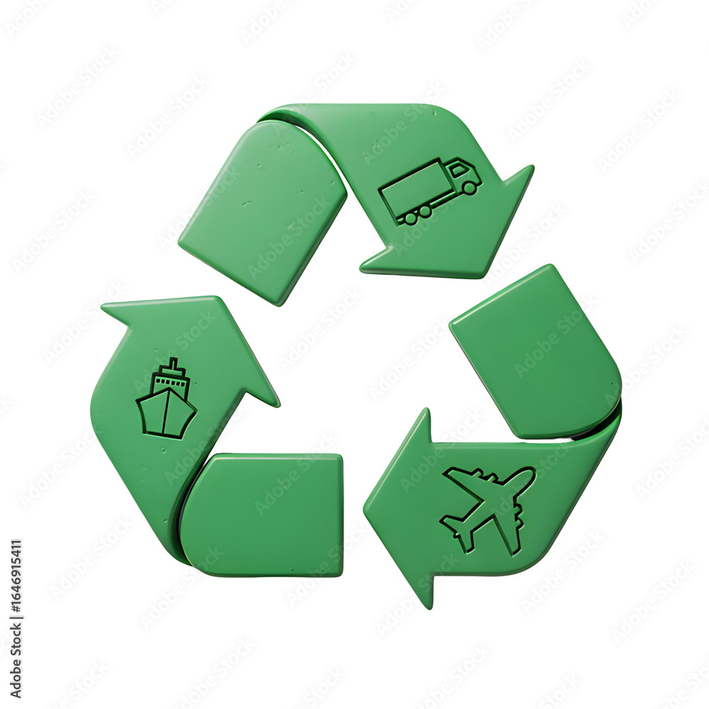 Obraz premium Green Recycling Symbol: Sustainable Transport Solutions for Global Conservation Isolated