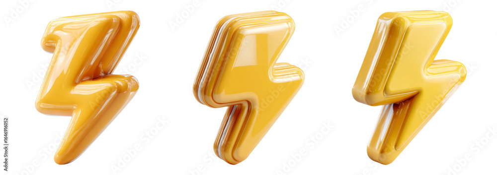 Glossy Yellow Lightning Bolt Icons Isolated on Transparent Background Glossy Yellow Lightning Bolt Icons Isolated on Transparent Background