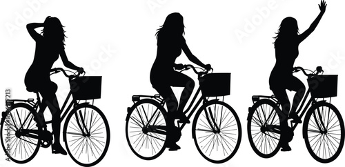 Cyclist silhouette, bicycle rider, expressive poses, hand gestures, riding motion, vector art, casual cycling, balance, movement, illustration