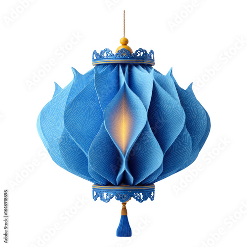 Elegant Blue Lantern Isolated on Transparent Background