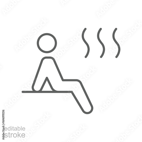 Sauna icon. Simple outline style. Steam, room, seat, spa, heater, heat, man, finnish, sweat, person, healthy, body, care, healthcare concept. Thin line symbol. Vector isolated design editable stroke