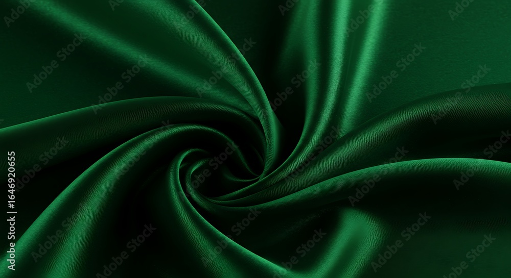 Obraz premium Deep emerald green silk fabric swirling into a mesmerizing vortex, showcasing luxurious texture and rich color