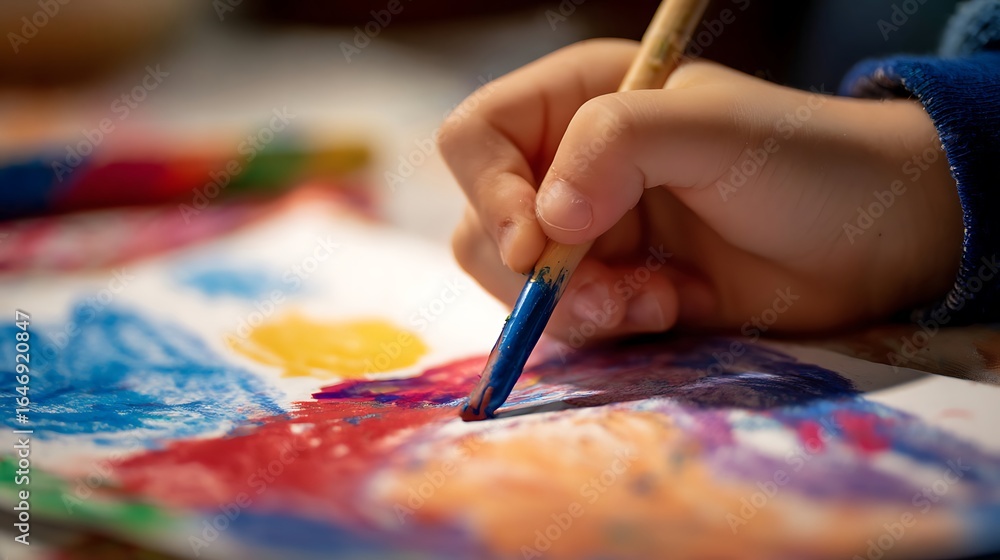 Naklejka premium Child's hand painting with vibrant colors.