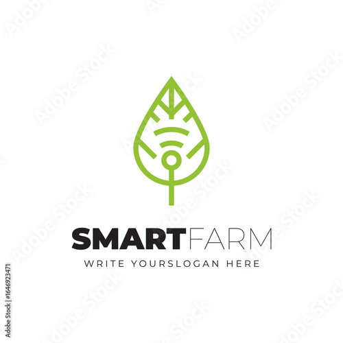 Minimalist Smart Farm Logo with Leaf Graphic