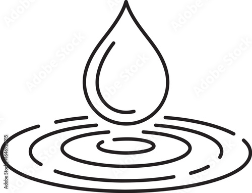 Simple line art icon of a water drop creating ripples on a surface