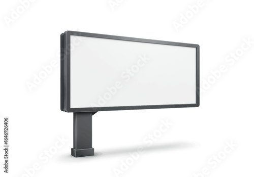 A gray billboard with a blank white screen stands on a matching gray post