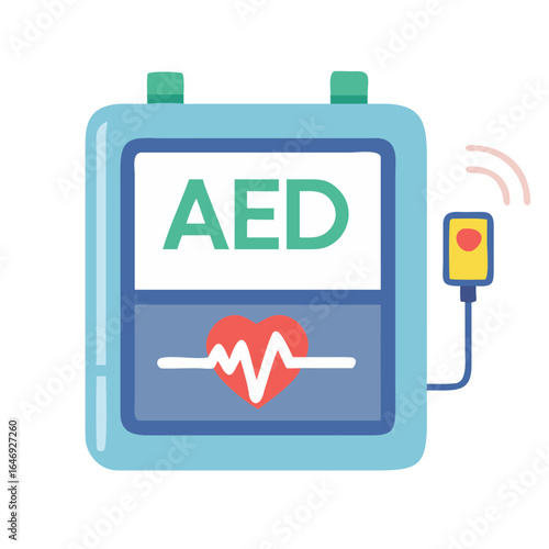 Automated external defibrillator aed device with heart rhythm display and call button isolated on transparent background