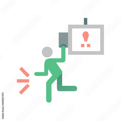 Person activating an emergency alert system with flashing lights isolated on transparent background