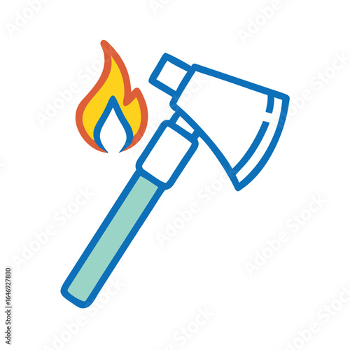 Stylized axe with a flame icon representing fire fighting or emergency services isolated on transparent background