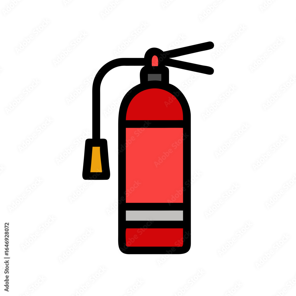 Obraz premium Red fire extinguisher with yellow nozzle isolated on transparent background